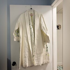 BURU White denim and Green painted Women's Coat